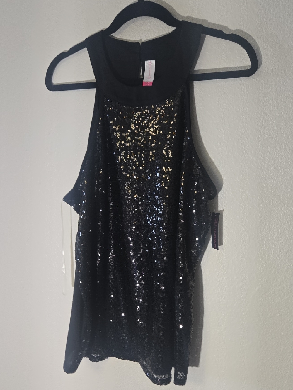 No Boundaries Juniors Black Sequin High-Neck Camisole